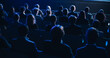 © Gorodenkoff - Audience Full of Tech People in Dark Conference Hall Watching an Innovative Inspiring Keynote Presentation. Business Technology Summit Auditorium Room Crowded with Delegates. Static Shot from Behind.