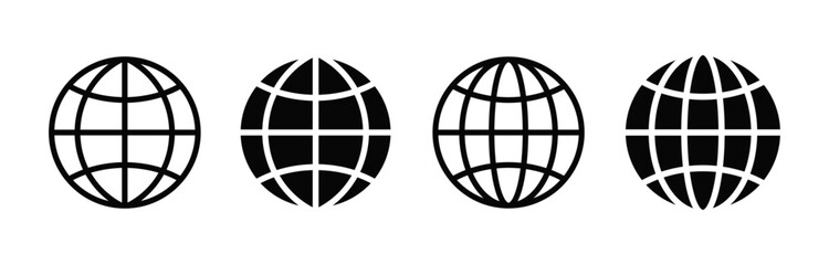 Globe or internet icons set. Black internet symbol flat style on white background. Vector, 2023