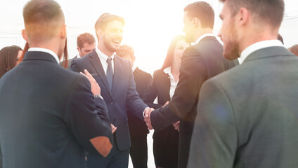 Fototapete - welcome and handshake of business partners in the office.
