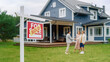 © Gorodenkoff - Young Couple Visiting a Potential New Home Property , SHaking Hands with Professional Real Estate Agent. Female Realtor Showing the Area to Future Homeowners. Focus on Sold Sign.