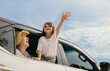 © sorapop - Happy family day. Asian mother father and children smiling sitting in compact white car looking out windows, Summer at the beach, Car insurance, Family holiday vacation travel, road trip concept