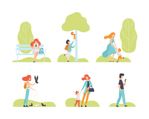 Poster - People Characters Resting in Park Having Weekend Vector Set.