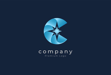 Initial C Star Logo, gradient Letter C with star inside,usable for brand and business logos, flat design logo template, vector illustration