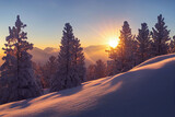 Fototapeta Na ścianę - Beautiful winter landscape. Mountain range during morning light. Generative AI