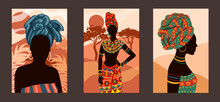 Posters With Ethnic African Women. Tribal Boho Style. Vector Illustration