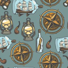 Wall Mural - Marine adventure vintage pattern seamless