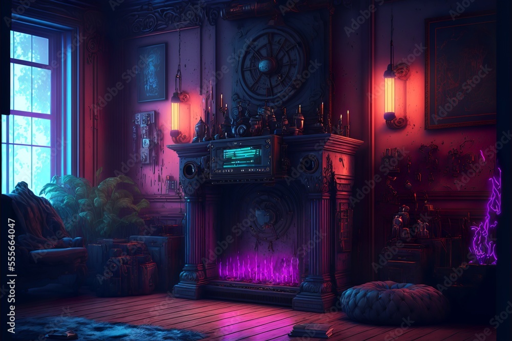 Gothic mansion victorian living room fireplace interior with wooden ...