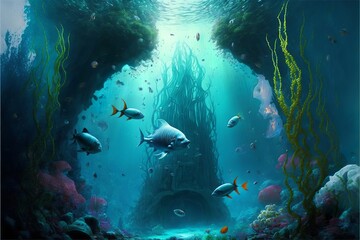 Wall Mural - life in the deep ocean