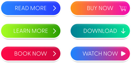 Poster - Set of vector modern material style buttons. Different gradient colors and icons on white forms with shadows