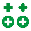 © Rizq - Green medical cross sign. Medical or Pharmacy plus symbol isolated.