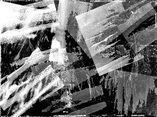 Sticker - Glitch distorted grunge layer  . Noise destroyed texture . Trendy defect error shapes . Overlay grunge texture . Distressed effect .Vector shapes with a halftone dots screen print texture.