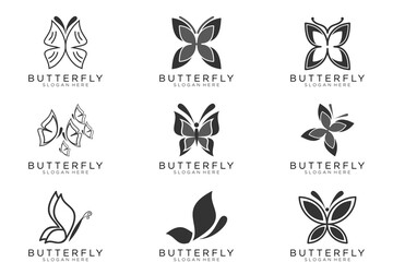 Butterfly continuous line drawing elements set isolated on white background. Vector illustration.