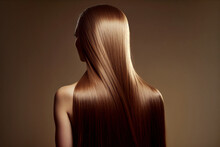 Woman With Beautiful Healthy Shiny Long Hair, Rear View. Digitally AI Generated Image.