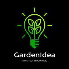 Wall Mural - Garden Idea Vector logo template with bulb lamp symbol.