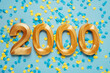 2000 followers card. Template for social networks, blogs. on yellow and blue confetti Festive Background media celebration banner. 2k online community fans. 2 two thousand subscriber