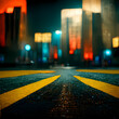 night urban background with focus on asphalt with yellow stripes, neural network generated art