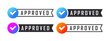 © Роман Ярощук - Approved check mark icons. Confirmation badges. Verification checkbox icons. Vector illustration