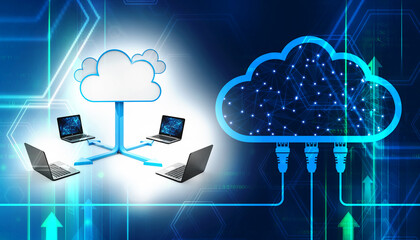 Wall Mural - Cloud computing concept, Cloud internet Storage technology concept background, Cloud computing and network security technology. 3d render