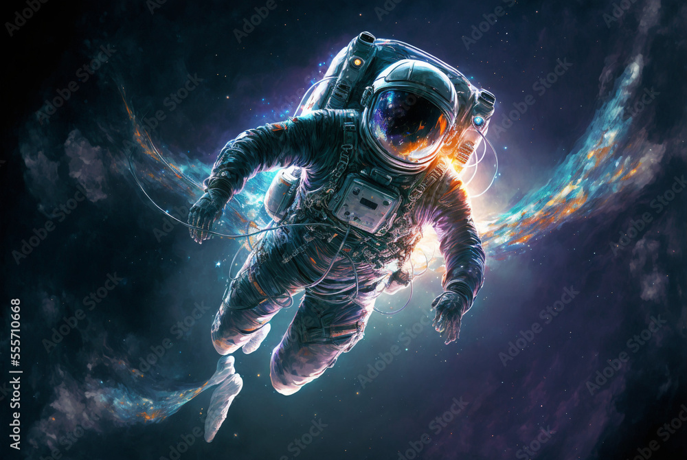 Generative ai astronaut floating zero gravity in outer space. Stock ...