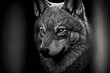  a wolf with a tattoo on its face and neck is shown in black and white. Generative AI