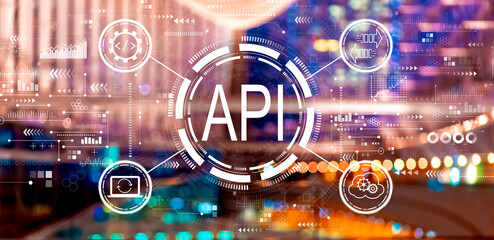 API - application programming interface concept with big city lights at night