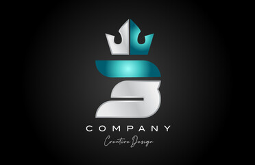 blue grey B alphabet letter logo icon design. Creative crown king template for business and company