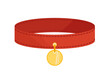 Red dog collar with gold token. Pet collar. Cartoon, flat, vector
