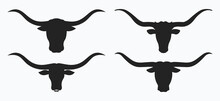 Bull Head Logo Icon Set.  Bull Head Silhouette Long Horn Vector Icons Template.