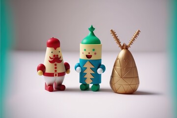 Canvas Print -  three toy figures are standing next to a pine cone and a pine cone vase with a nutcracker. Generative AI