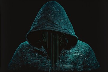  a hooded man in a dark green jacket with a black background and a black background with a white line. Generative AI