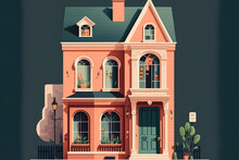 A Little Townhouse In The Design Of A Modest, Adorable Structure. Flat Graphic Illustration Style. Generative AI