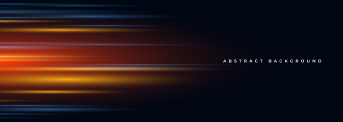 Poster - Black modern wide abstract technology background with glowing high-speed and movement light effect. Vector illustration