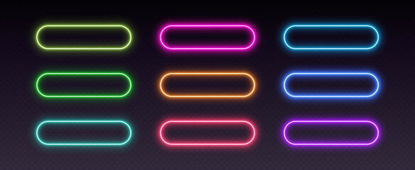neon button frames, gradient glowing borders, isolated ui elements. futuristic rounded action button