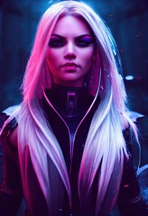 Wall Mural - portrait of a sci-fi cyberpunk girl. high-tech futuristic woman from the future. the concept of virt