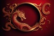 Red chinese dragon in circle with flames on red