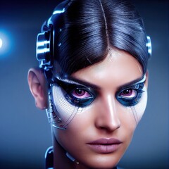 Wall Mural - portrait of a sci-fi cyberpunk girl. high-tech futuristic woman from the future. the concept of virt