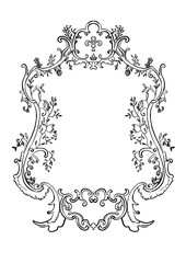 Vintage crest bridal wedding line art frame on the white isolated background. 