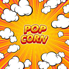 Pop corn label, poster concept in pop art style for print and design .Vector illustration.