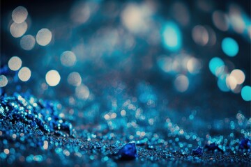 Wall Mural - Shiny Blue Glitter In Abstract Defocused Background - Christmas And New Year Texture