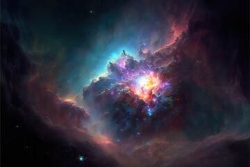 Wall Mural - Space nebula, colorful space phenomenon with stars, bursts of energy, neon. AI