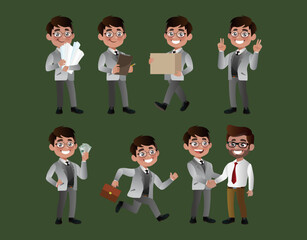 Set of business people with different poses