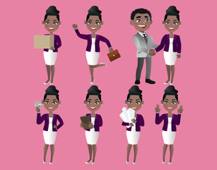 Set of business people with different poses