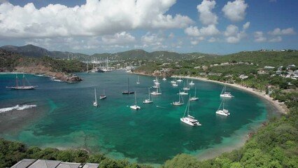 Wall Mural - The drone aerial footage of Galleon Beach, Freeman's Bay and English Harbor in Antigua.