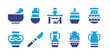 Pottery icon set. Duotone color. Vector illustration. Containing mortar, vase, pottery, pot, ceramic, scalpel, amphora.