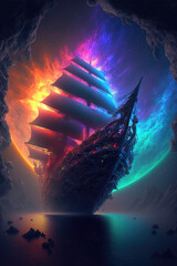 Wall Mural - Illustration of a Pirate Ship