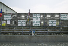 Signs On Fence At Recycle Centre, Nantucket, Massachusetts, USA