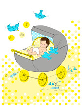 Illustration Of Baby Lying In Stroller