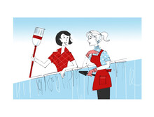 Illustration Of Two Women Doing Yardwork And Talking Over Fence