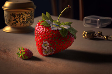 Sticker - on the table, a strawberry. generative ai