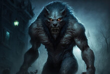 Nighttime Werewolf Wolf Monsters. Generative AI
